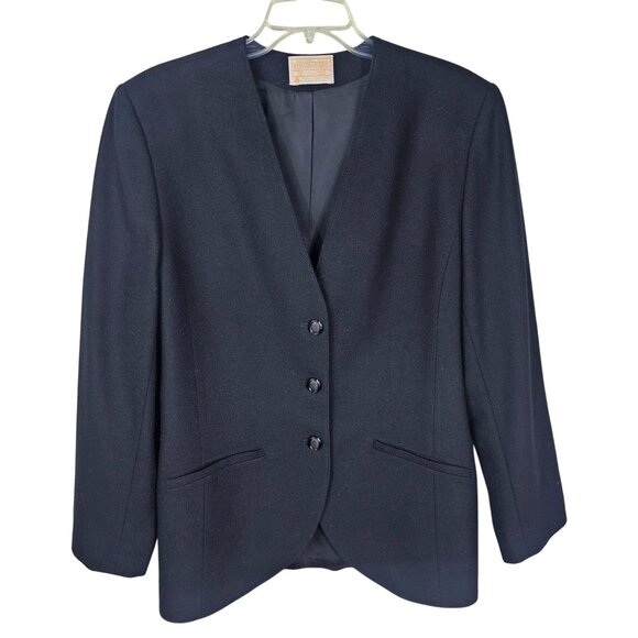 VTG Pendleton Wool Blazer Jacket 16 Black Virgin Wool Collarless Quiet Luxury - Picture 1 of 10